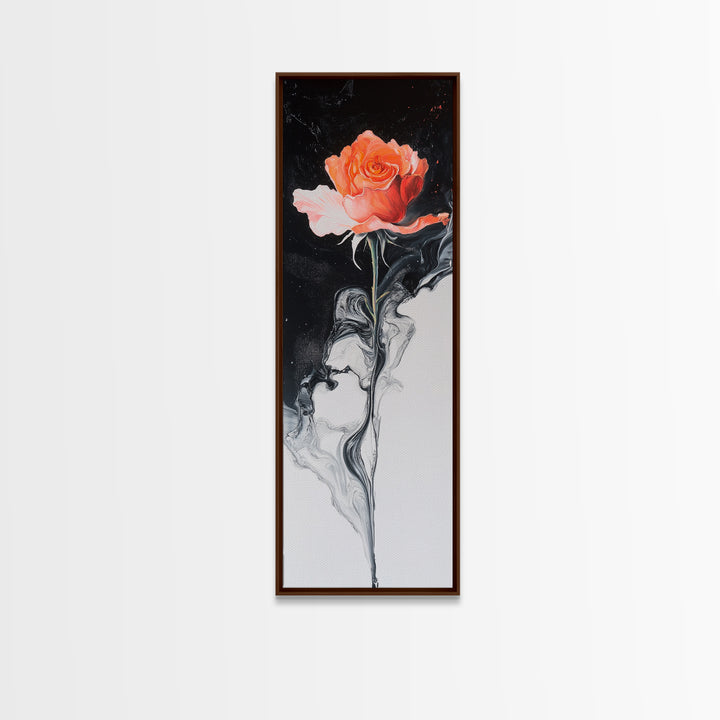 Rose Painting Framed Canvas Print, Dark Romance Painting, Botanical Prints, Tall Narrow Art Bedroom Decor, Gift Idea Christmas