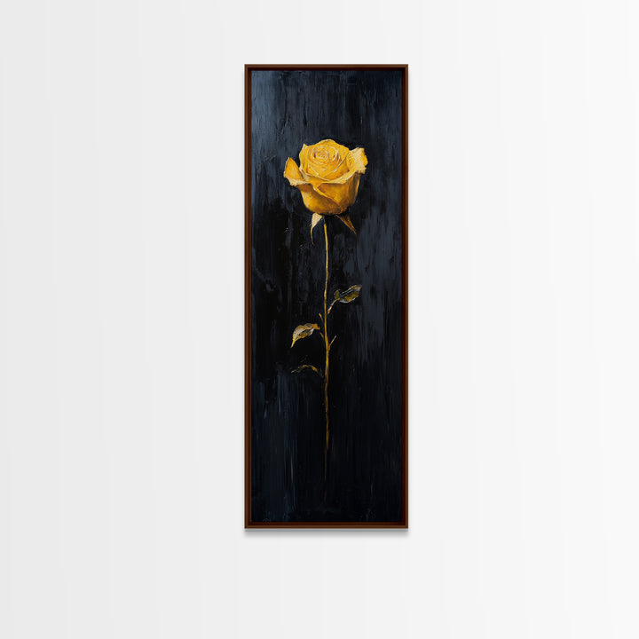 Golden Rose Painting Framed Canvas Print Elegant Art Nouveau Flower Decor, Rose Painting, Yellow Flower Canvas, Living Room Botanical Prints