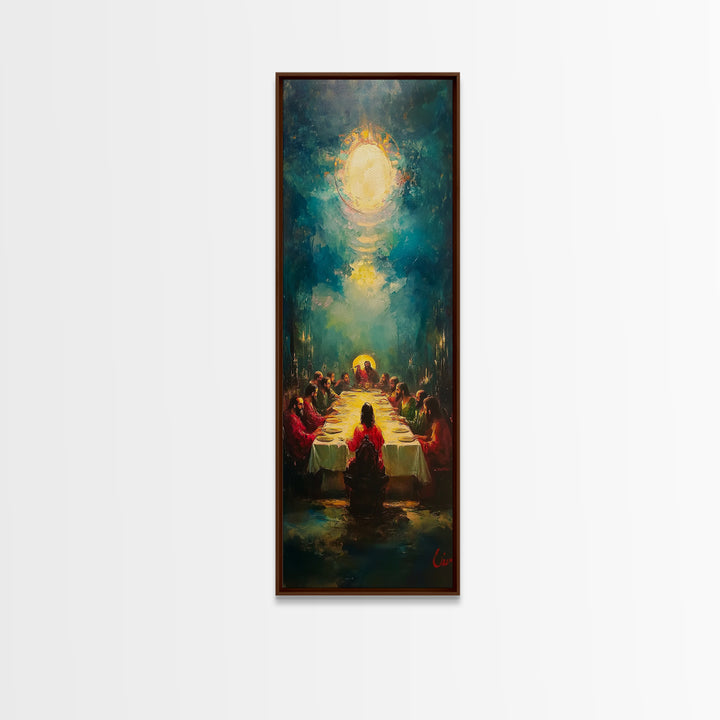 Last Supper Wall Art Framed Canvas Print Vibrant Christ Apostles Painting, Christian Art, Dark Religious Decor, Unique Holiday Gift, Spiritual Canvas