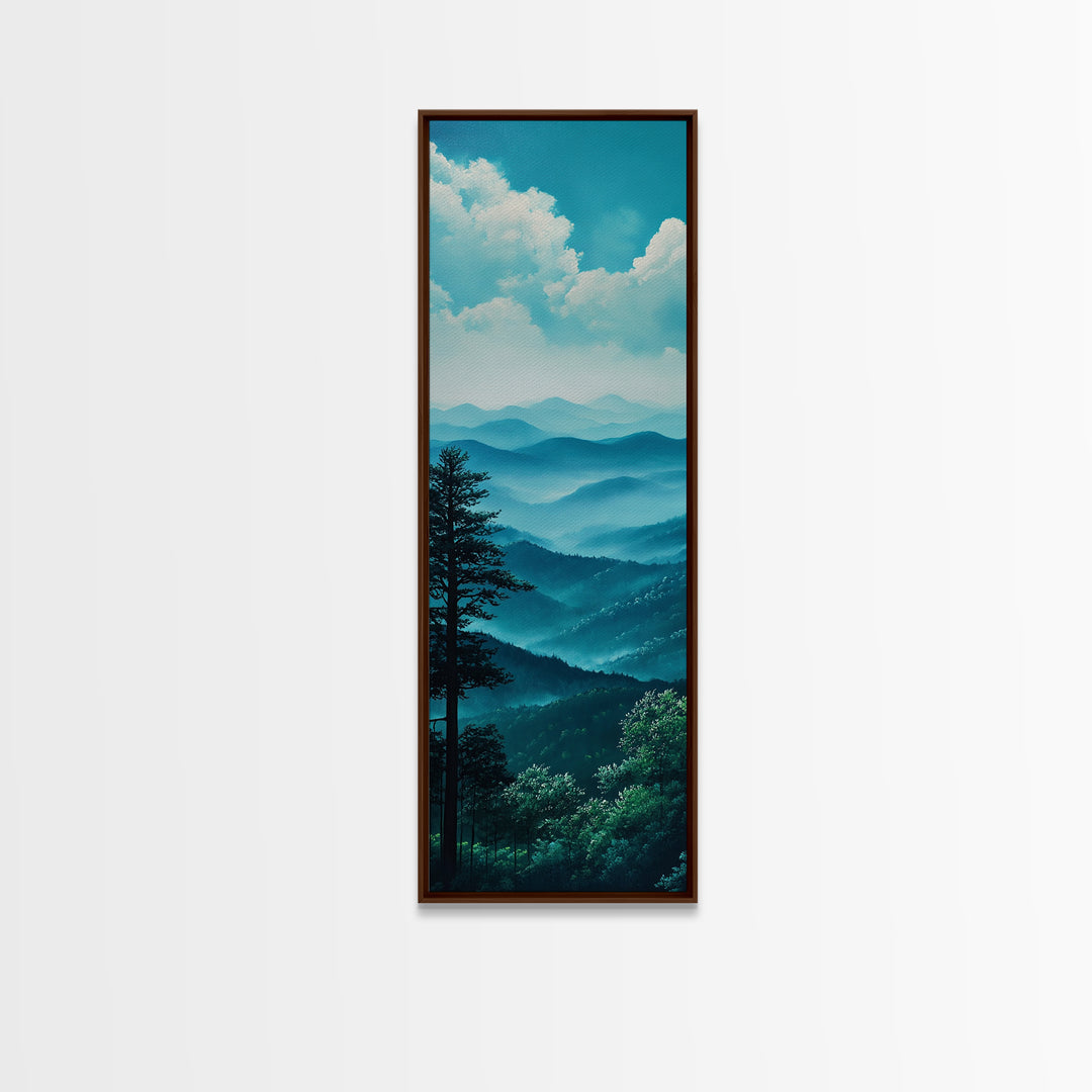 Bright Morning Mountains Framed Canvas Print Serene Nature Landscape Art, Blue and Green Wall Art, Smoky Mountain Art, Living Room Decor, Above Sofa Art