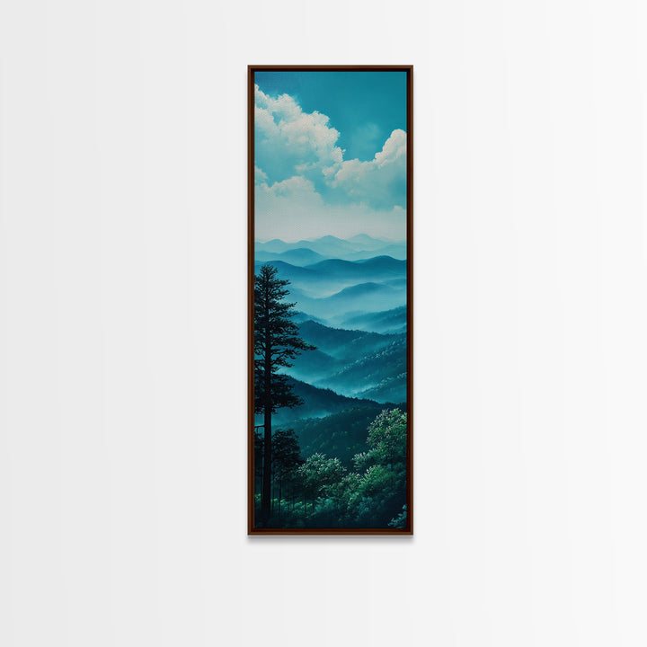 Bright Morning Mountains Framed Canvas Print Serene Nature Landscape Art, Blue and Green Wall Art, Smoky Mountain Art, Living Room Decor, Above Sofa Art