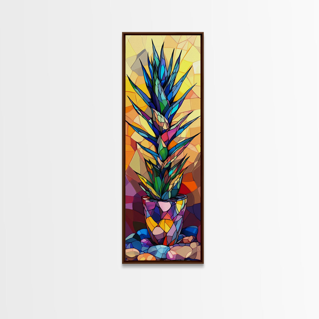 Stained Glass Style Agave Canvas Print Mosaic Wall Art Colorful Botanical Prints Modern Decor Unique Kitchen Wall Art