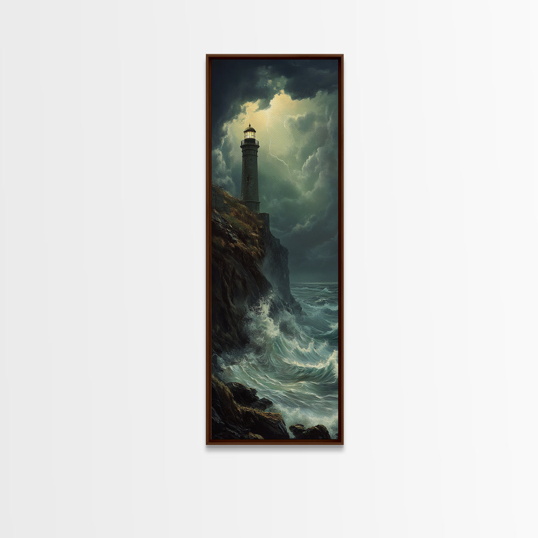 Nautical Landscape Painting Canvas Print, The Light House, Lighthouse Painting, Seascape Painting, Accent Piece, Tall Narrow Art, Skinny Art