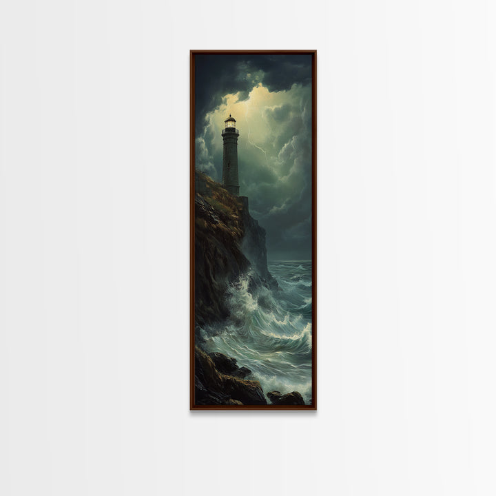 Nautical Landscape Painting Canvas Print, The Light House, Lighthouse Painting, Seascape Painting, Accent Piece, Tall Narrow Art, Skinny Art