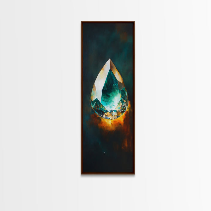 Blue Green Gemstone on Fire Canvas Print Abstract Sacred Geometry Art Moody Wall Art Unique Bedroom Decor Statement Piece
