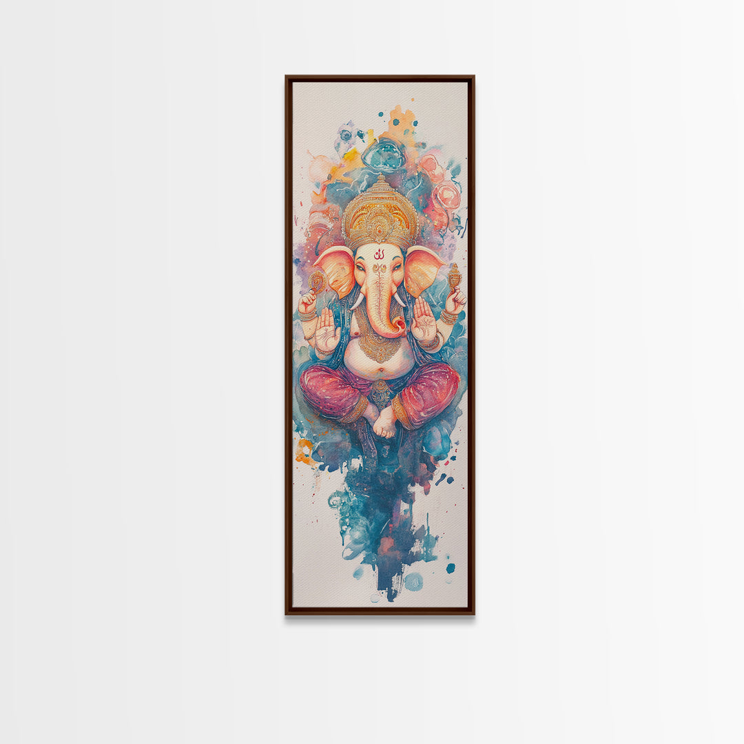 Ganesh wall art spiritual framed canvas print, Hindu god art, vibrant festival decor, meditation room art, sacred Indian home decor