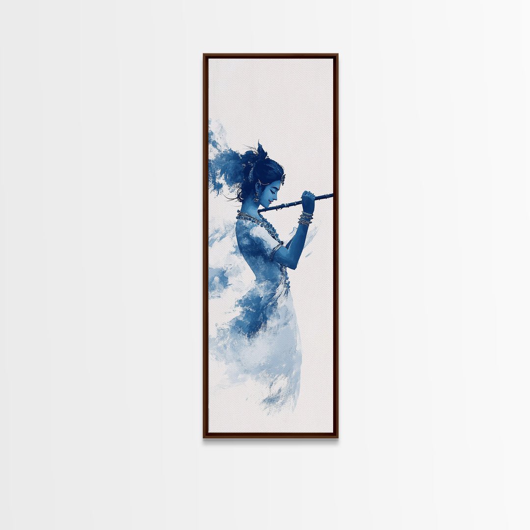 Painting of Krishna Canvas Print Framed Wall Art, Indian Art, Hindu Decor, Vertical Skinny Art, Tall Narrow Wall Art