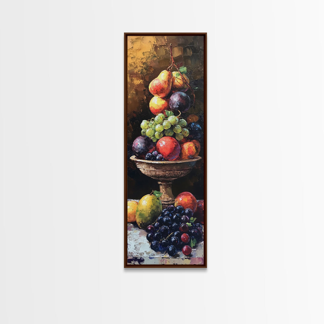 Still Life Oil Painting PRINT of Fruit, Kitchen Decor, Kitchen Wall Art, Grapes Painting, Long Skinny Art, Skinny Vertical Art, Tall Skinny Art