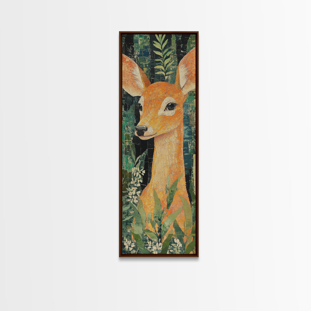 Canvas Print of Gentle Deer in Floral Forest, Boho Art, Whimsical Wall Art, Animal Decor, Tall Narrow Wall Art, Woodland Theme