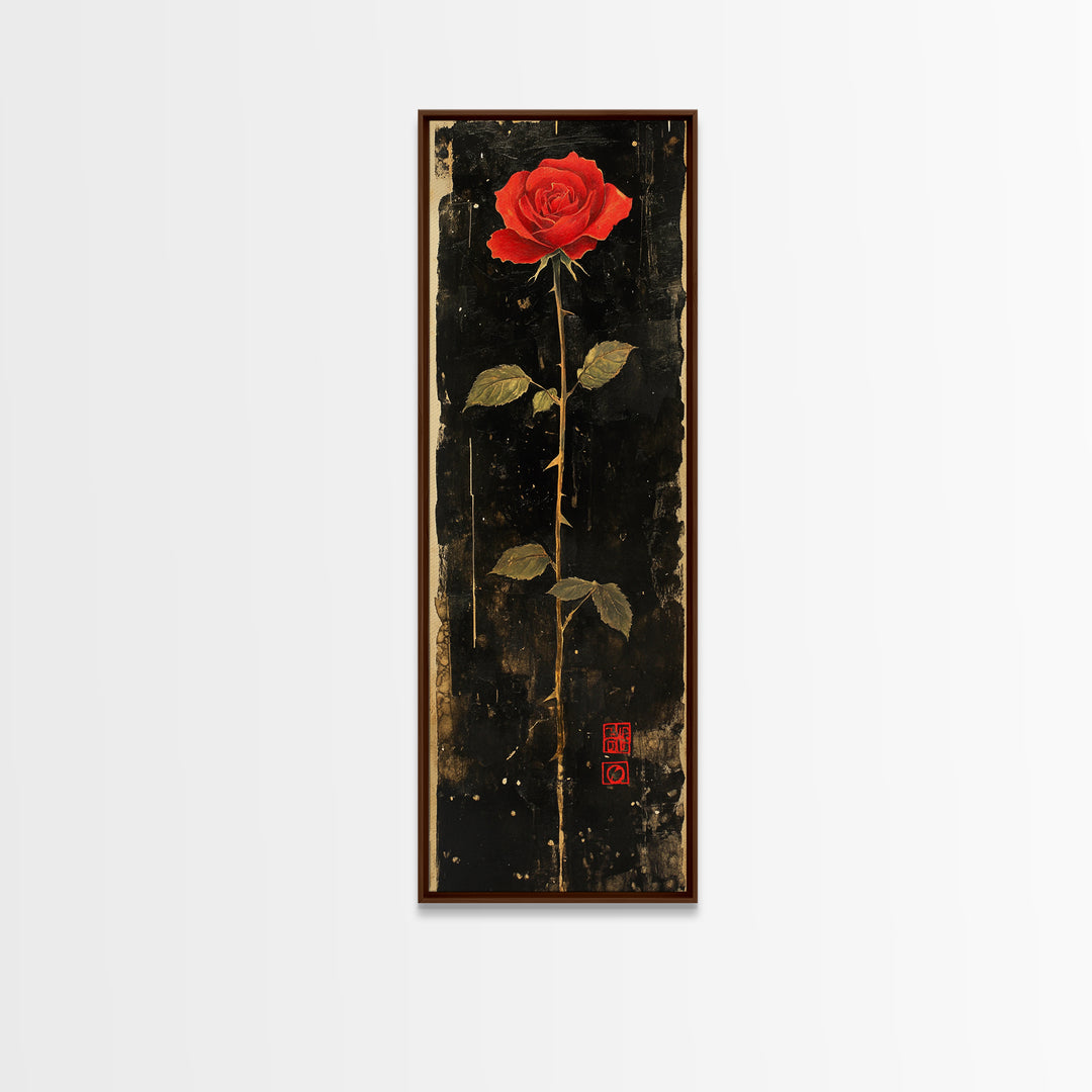 Dark Rose Painting Canvas Print, Gothic Floral Art, Rose with Dark Background, Wabi Sabi Inspired Wall Art, Framed Canvas Print, Rustic Decor