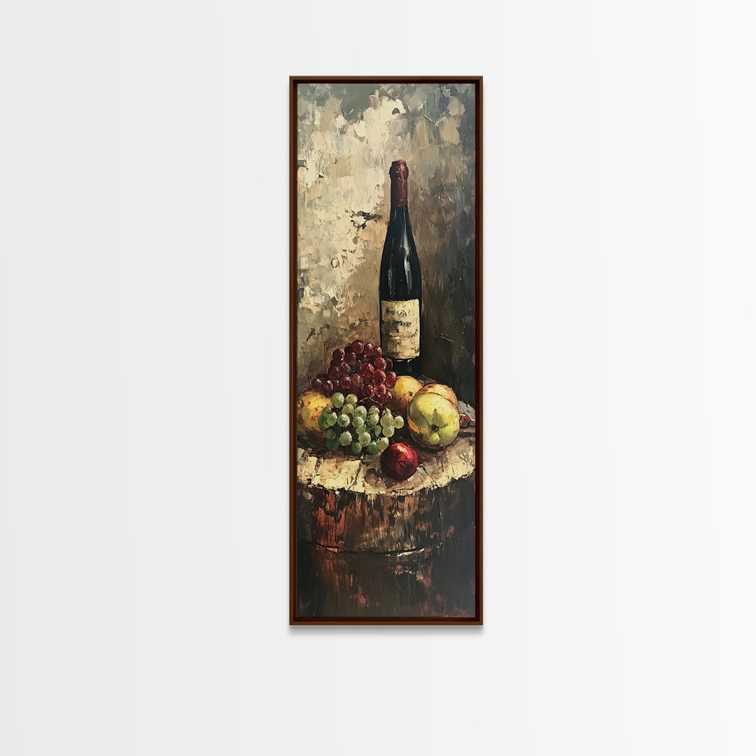 Retro Wine Cellar Wall Art, Long Narrow Wall Art, Tall Skinny Art, Wine Oil Painting Still Life, Tall Narrow Wall Art, Tall Skinny Home Decor