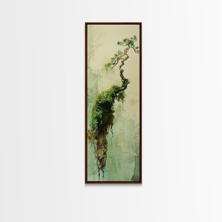 Framed Canvas Print Wabi Sabi Botanical Art Mossy Tree Artwork Unique Nature Decor Tall Skinny Art Wabi Sabi Wall Art Living Room Accent