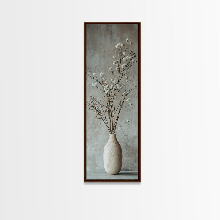 Framed Canvas Print Tall Skinny Art with Rustic Wildflower Painting, Botanical Wall Art, Wabi Sabi Art, Living Room Decor, Gift Idea Her