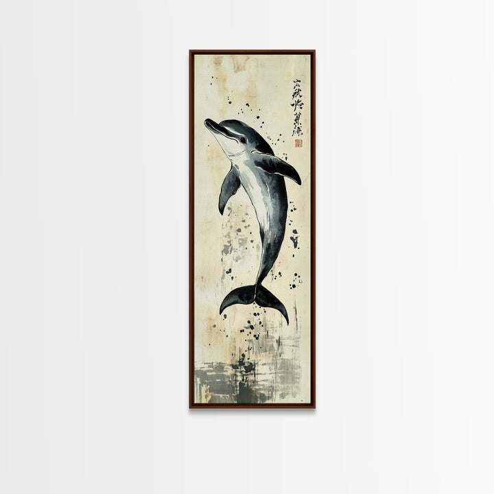 Canvas Print Dolphin Painting Coastal Nautical Wall Art with Splash Effect, Living Room Above Sofa Art, Bedroom Decor, Coastal Art Print