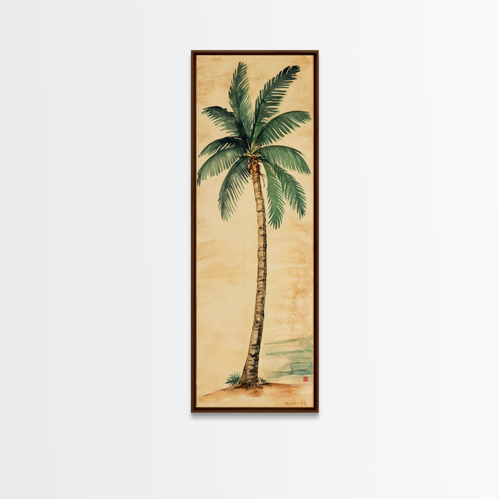 Framed Canvas Print Tall Skinny Palm Tree Art Nautical Coastal Decor, Beach-Inspired Tropical Wall Art, Guest Room Art, Gift Idea Her