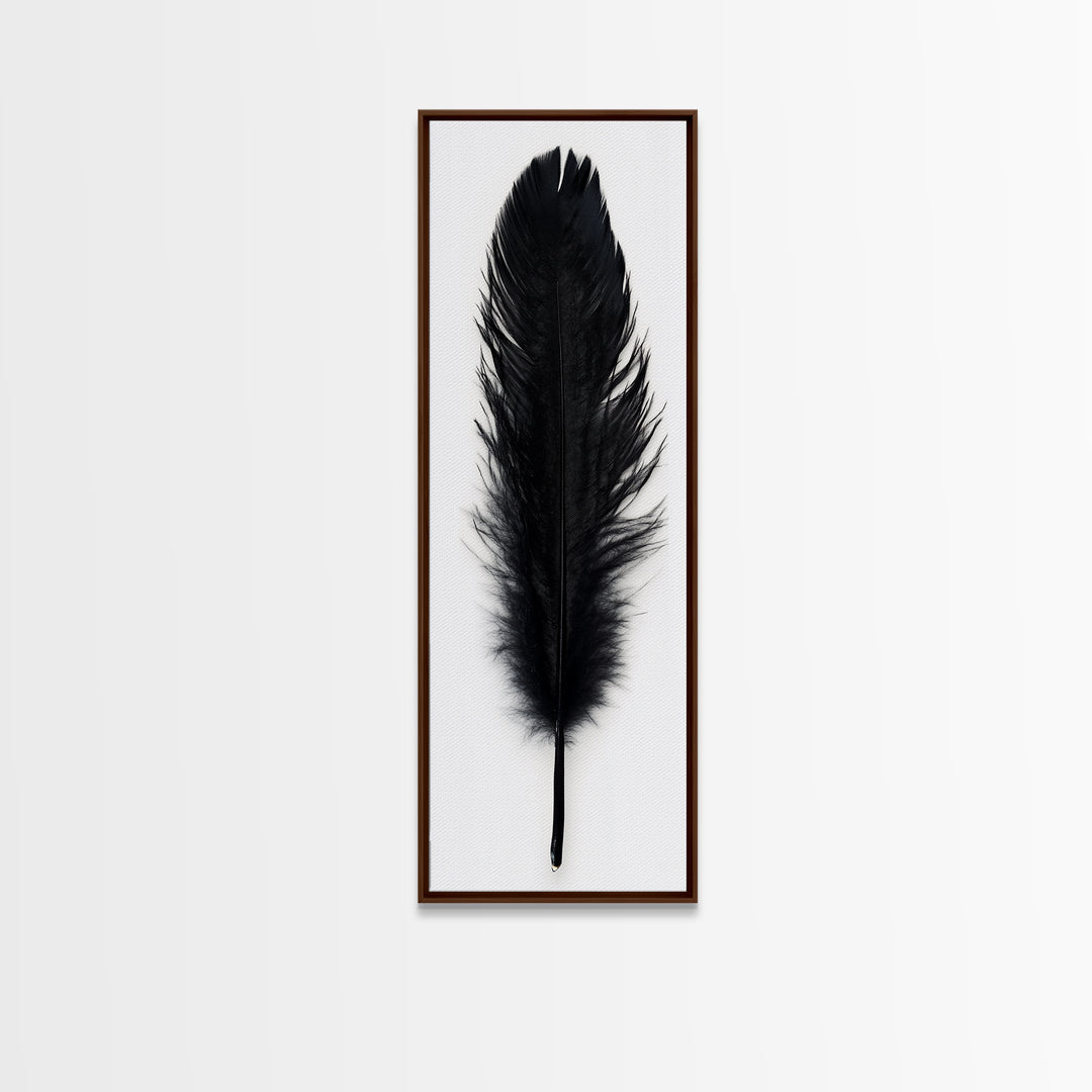 Black Feather Wall Art, Black Feather Painting Canvas Print, Boho Minimalist Home Decor, Feather Art, Tall Narrow Art, Skinny Art