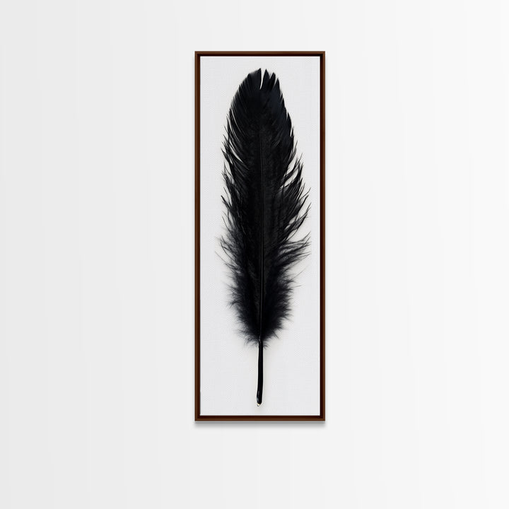 Black Feather Wall Art, Black Feather Painting Canvas Print, Boho Minimalist Home Decor, Feather Art, Tall Narrow Art, Skinny Art