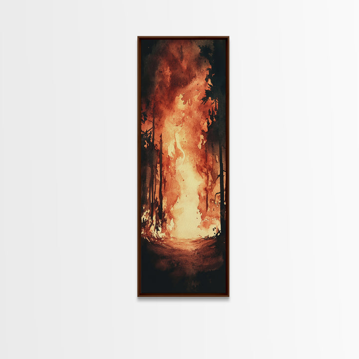 Autumn Leaves and Birch Trees Framed Canvas Print – Cozy Rustic Decor, Tall Skinny Art, Fall Vibes, Birch Tree Painting, Living Room Wall Art