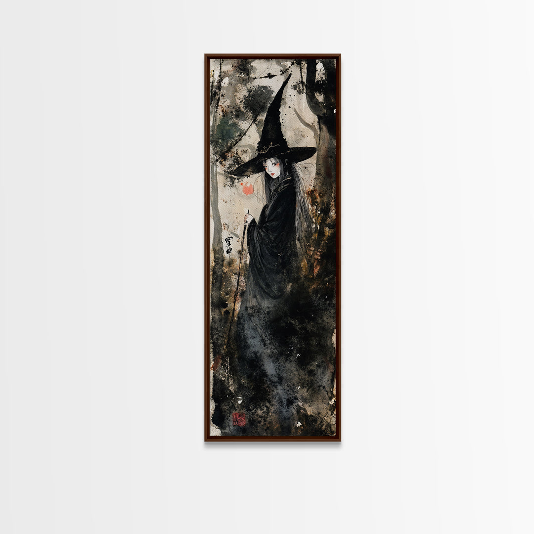 Enchanting Witch in Red Accents Painting - Framed Canvas Print for Gothic Wall Art, Witchy Decor, Halloween Gothic Art, Unique Wall Decor