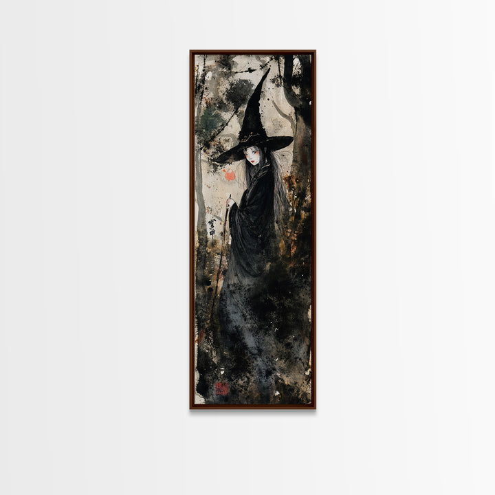 Enchanting Witch in Red Accents Painting - Framed Canvas Print for Gothic Wall Art, Witchy Decor, Halloween Gothic Art, Unique Wall Decor