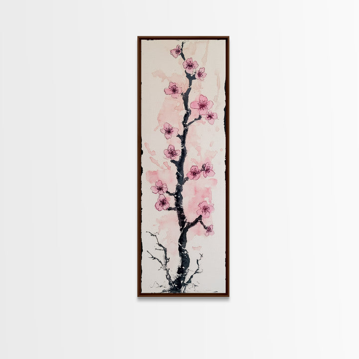 Delicate Cherry Tree in Bloom Painting - Canvas Print for Japanese Floral Art, Spring Blossom Decor, Nature-Inspired Wall Art, Botanical Print