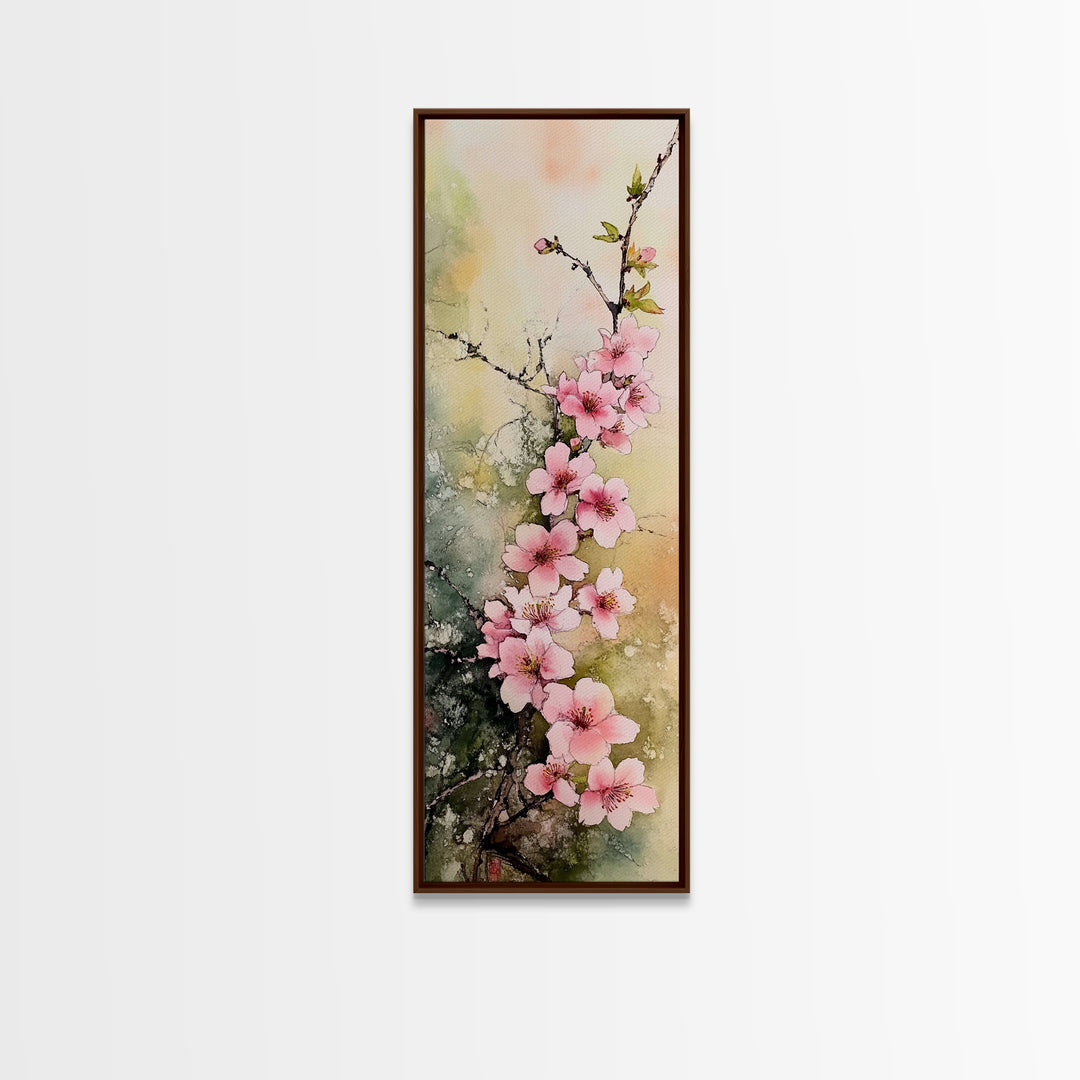 Blooming Pink Cherry Blossoms Art - Framed Canvas Print for Japanese Wall Art, Botanical Decor, Spring Bloom Painting, Nature-Inspired Print
