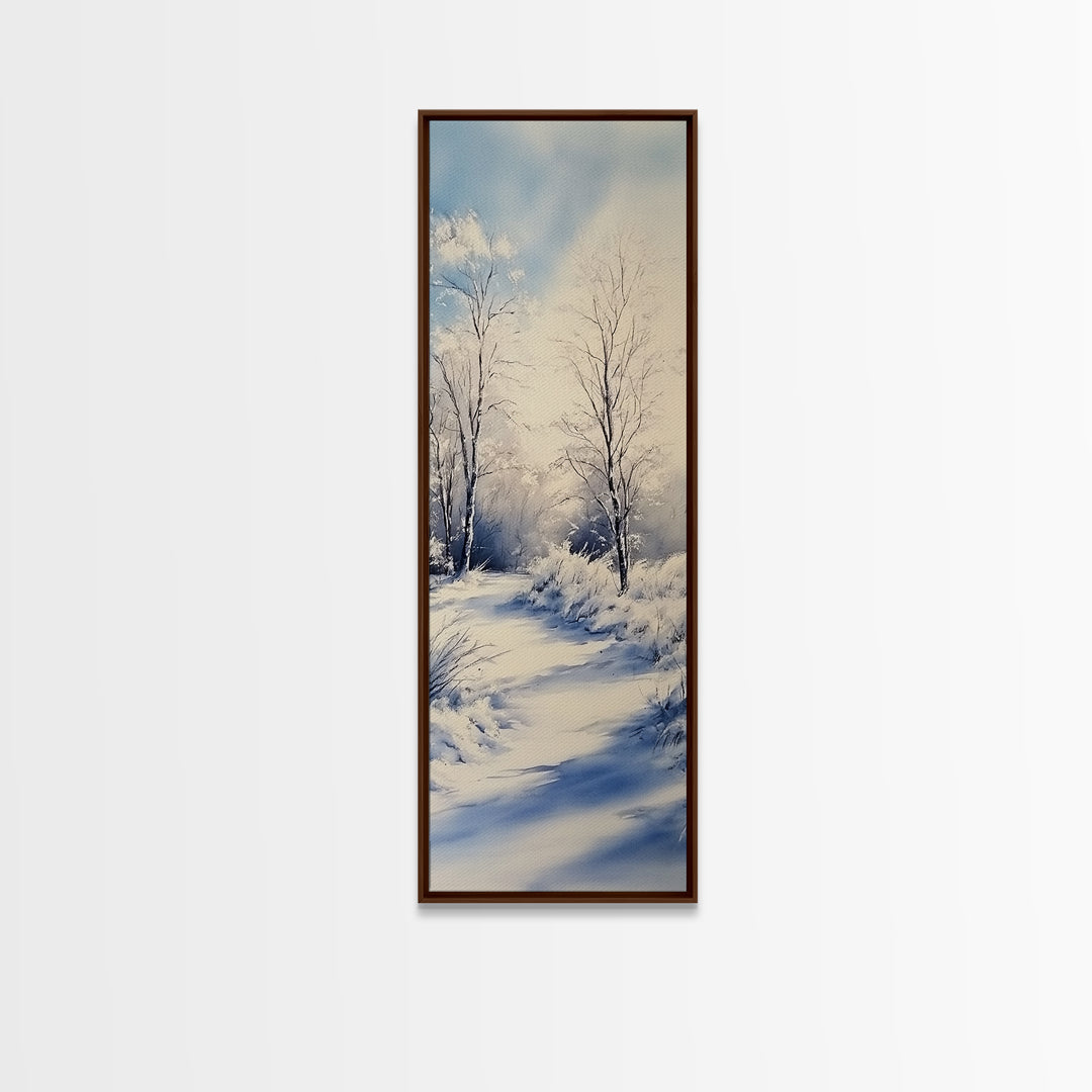 Winter Birch Tree Painting - Elegant Framed Canvas Print with Snowy Forest Scene in Minimalist Style for Nature Wall Art