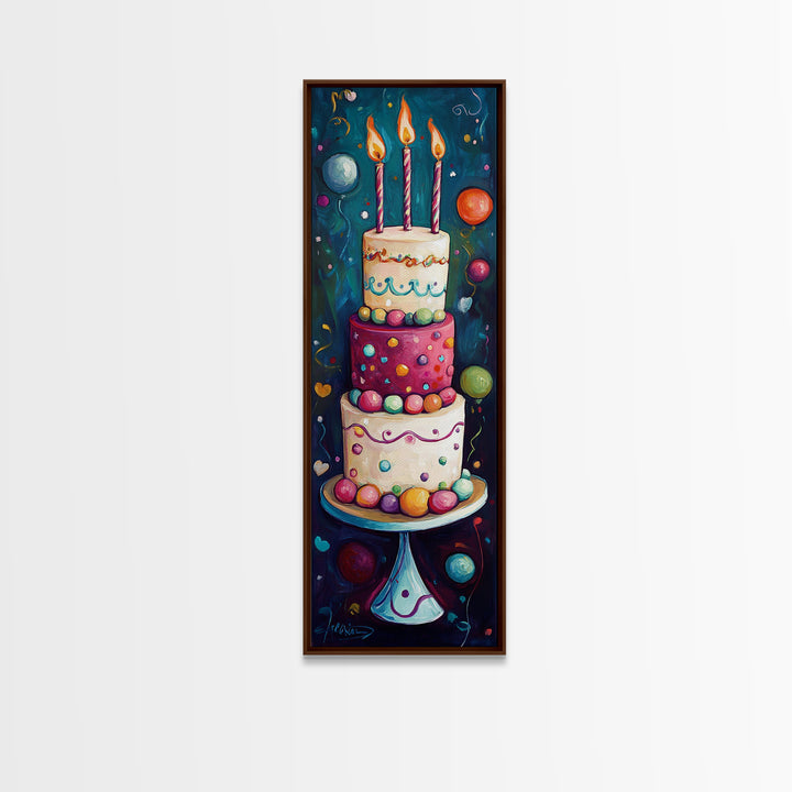 Cute Painting Print of a Birthday Cake - Framed Canvas - Preppy Dorm Room Decor - Wedding Decor - Birthday Cake Wall Art - Kitchen Decor