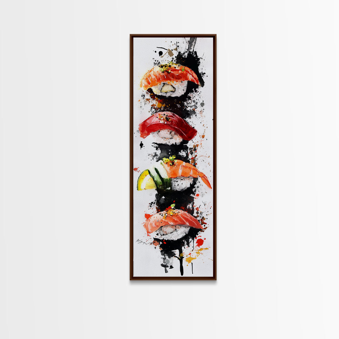 Abstract Art For Kitchen - Framed Canvas Print - Sushi Painting - Sushi Art - Kitsch Kitchen Wall Art - Tall Skinny Art - Narrow Wall Art - Kitchen Decor