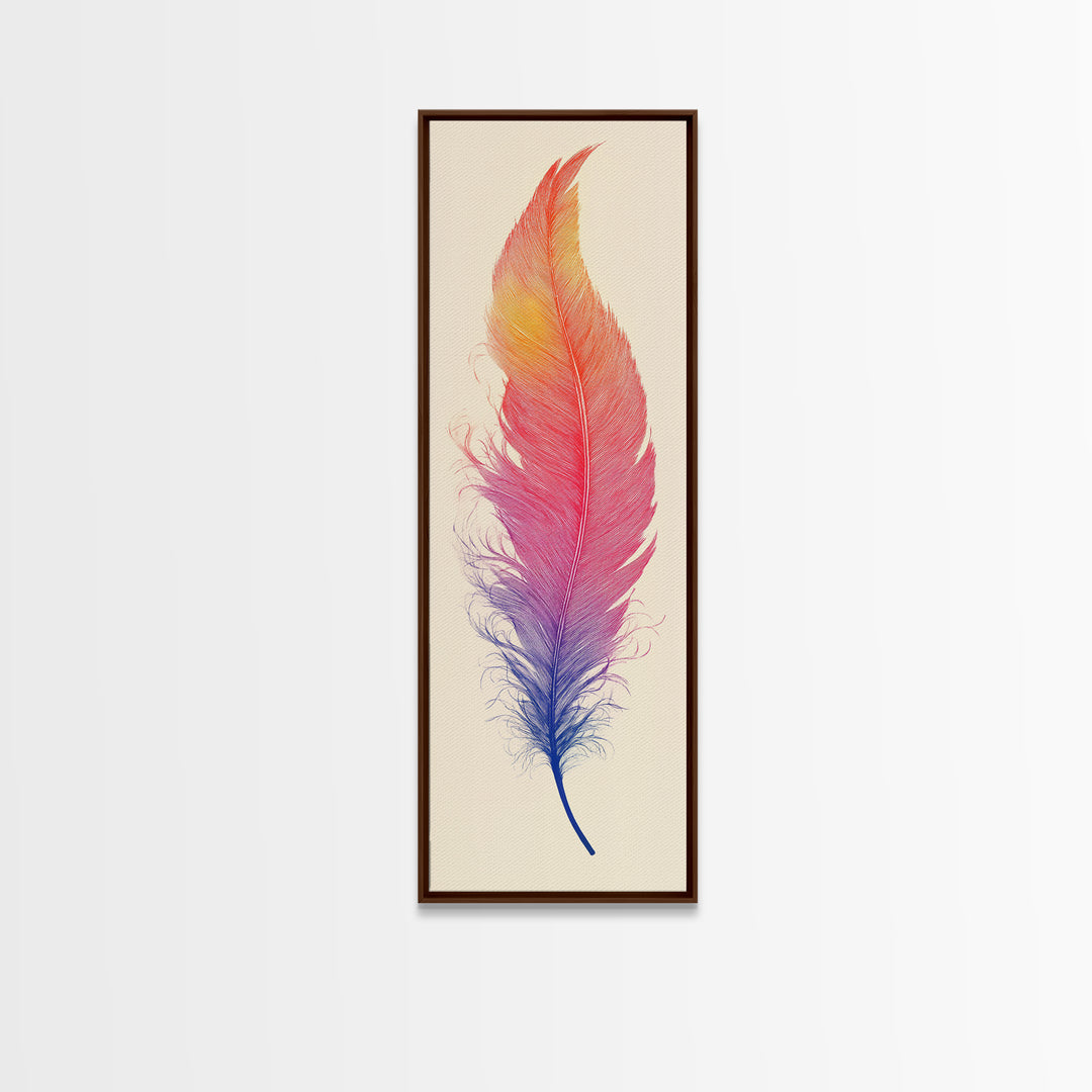 Funky Feather Painting Print - Framed Canvas - Home Decor - Tall Narrow Art - Feather Wall Art - Southwestern Decor