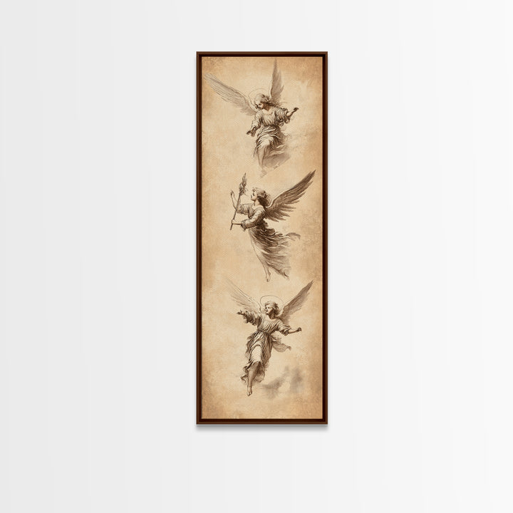 Guardian Angels Wall Art, Framed Canvas Print, Angel Painting, Angel Decor, Tall Skinny Art, Narrow Wall Art, Angelic Painting, Christmas Art