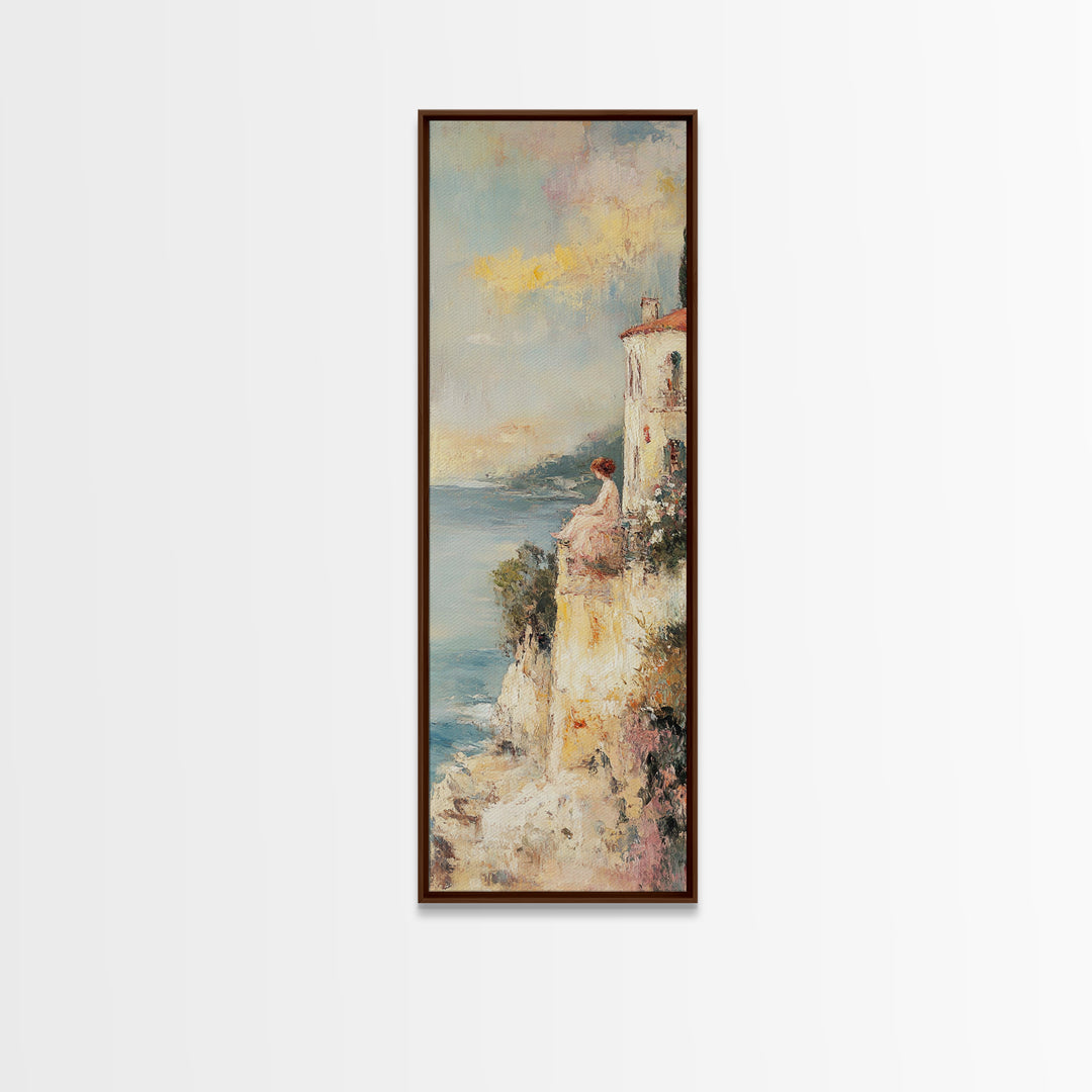 Abstract Oil Painting Print Of a Woman Overlooking the Coast, Victorian Oil Painting, Nautical Seascape Painting, Wall Decor for Girls