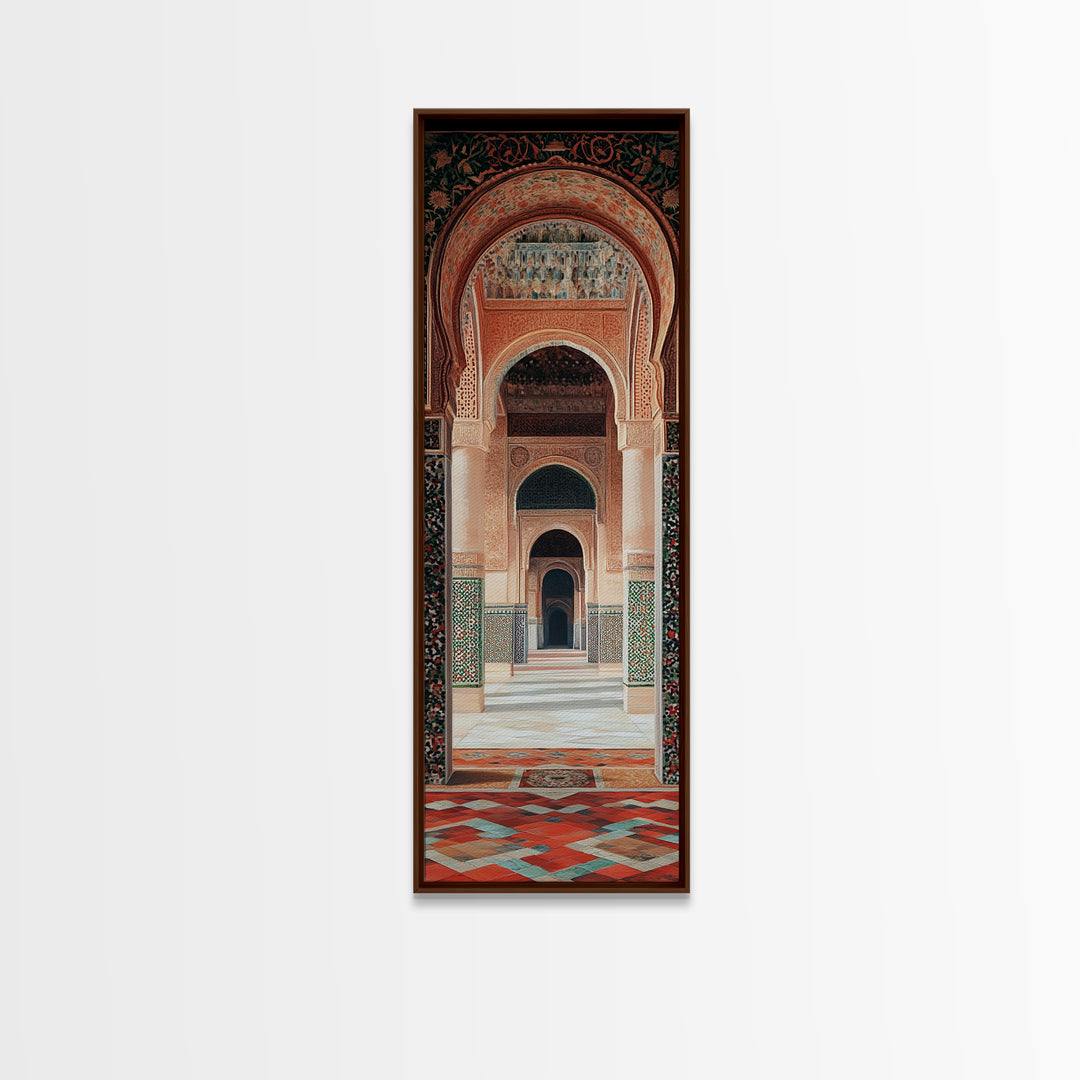 Canvas Print of Moroccan Architecture Art with Mosaic Tiles, Vintage Wall Art, Rustic Decor, Tall Skinny Art, Above Sofa Art, Guest Room Art