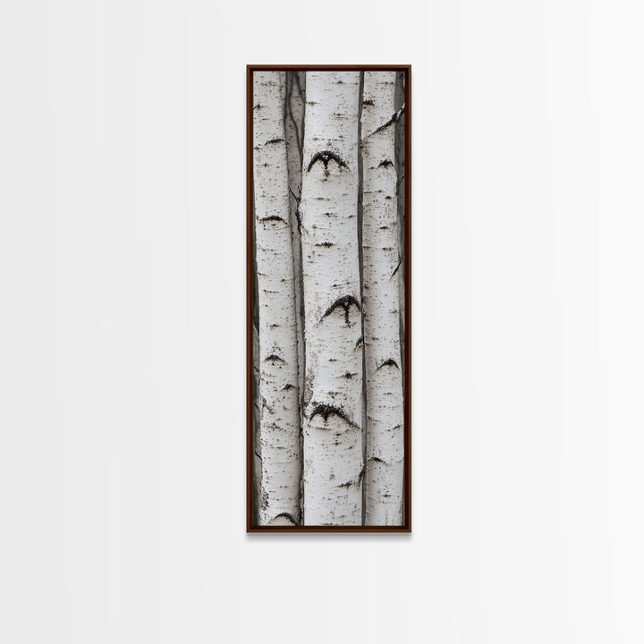 Classic Birch Trees Black and White Wall Art Framed Canvas Print Rustic Farmhouse Art Tall Narrow Art Guest Room Decor