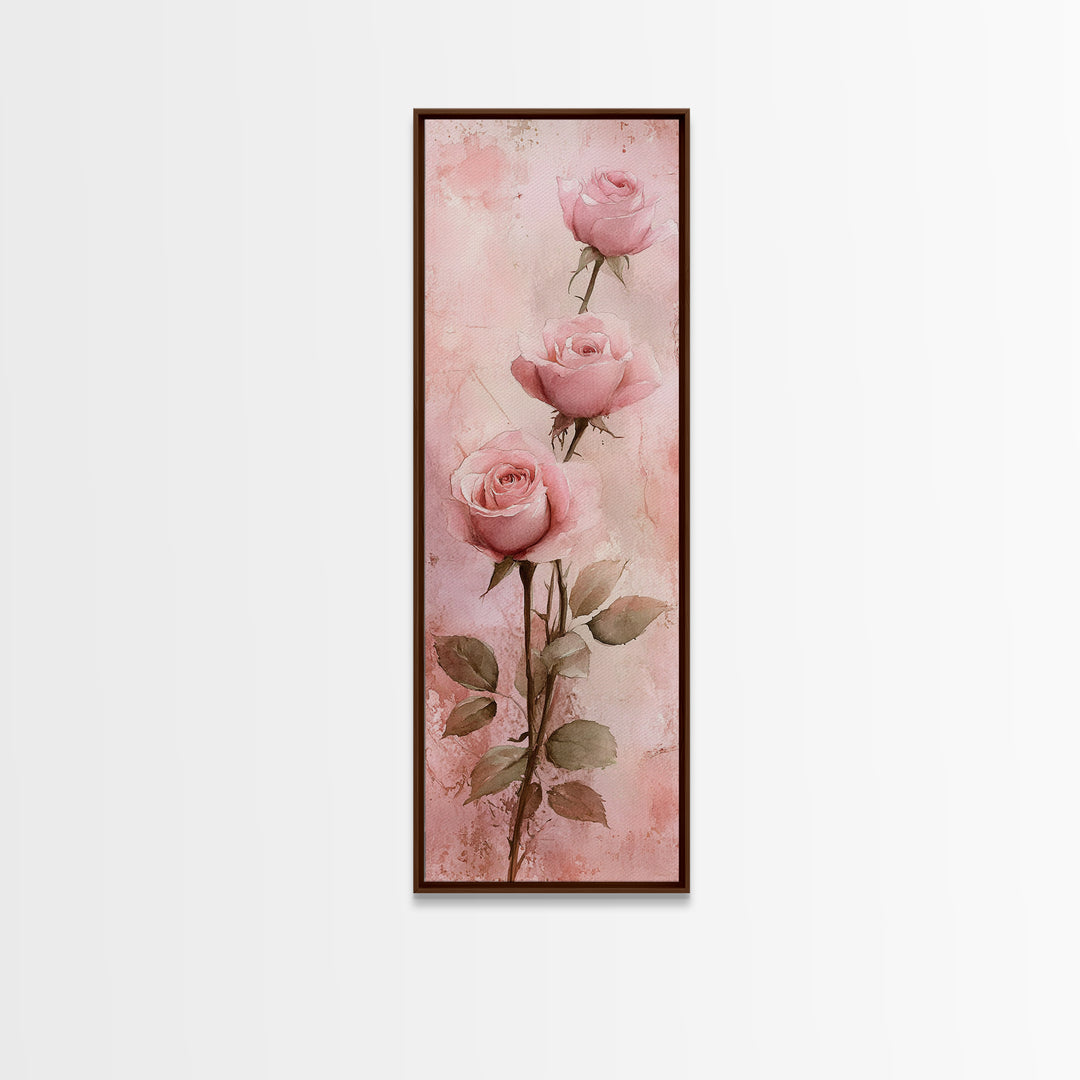 Rose Painting Framed Canvas Print Light Pink Wall Art Botanical Prints Above Sofa Art Living Room Art Rustic Wall Art Gift Idea