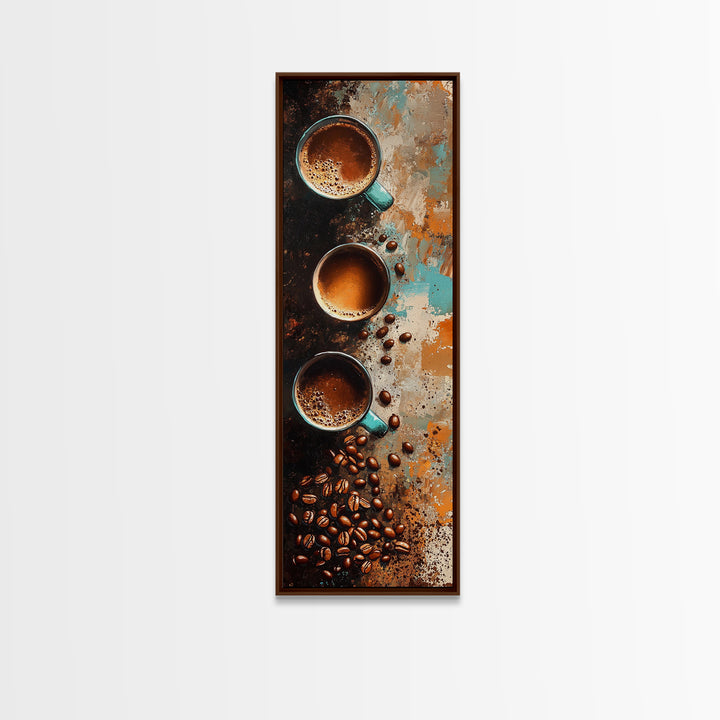 Coffee Beans and Cups Framed Canvas Print Rustic Coffee Wall Art Food Review Kitchen Art Espresso Martini Farmhouse Decor