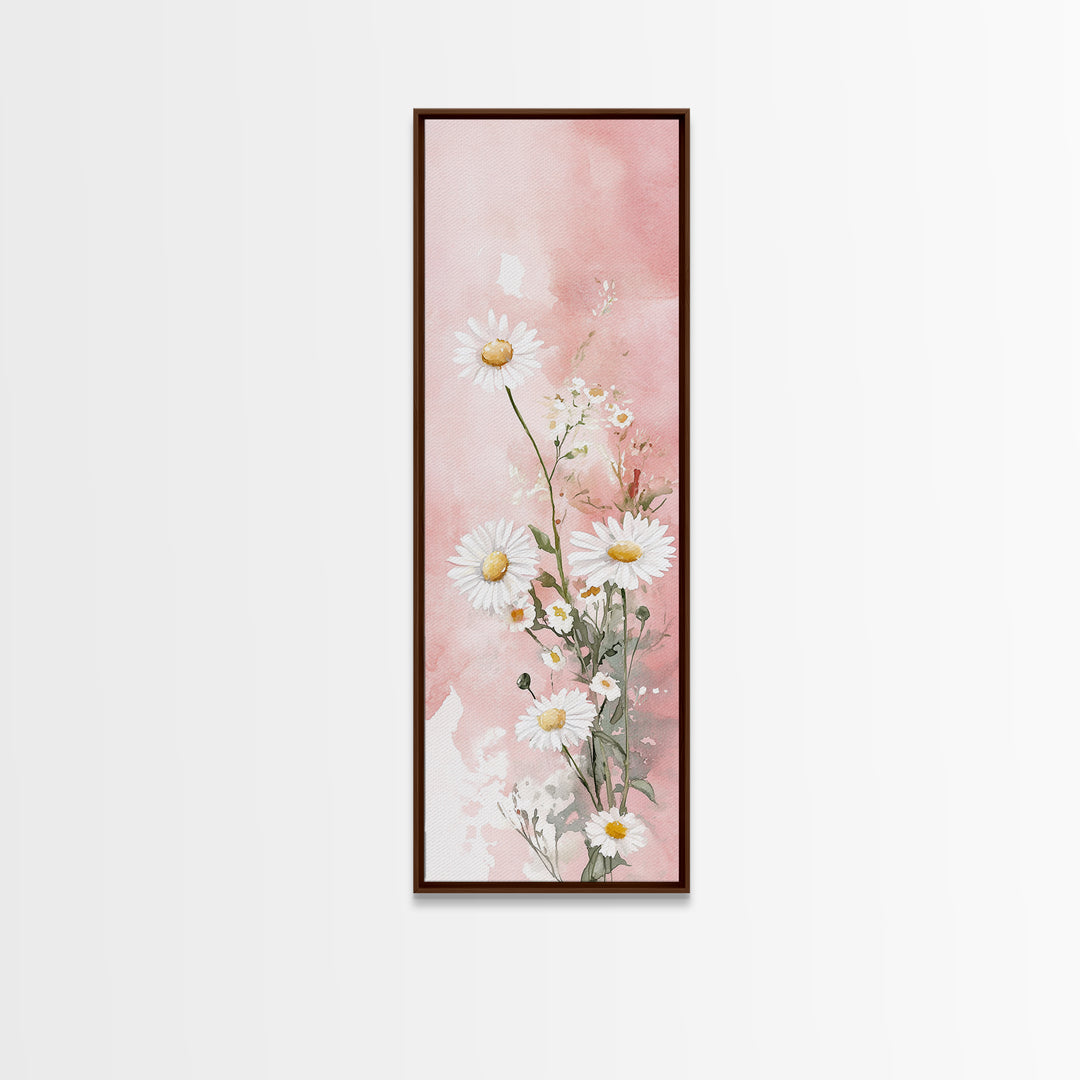 Daisy Canvas Print Wildflower Painting Rustic Floral Art Farmhouse Decor Light Pink Vertical Wall Art Bedroom Gift Idea Botanical Prints