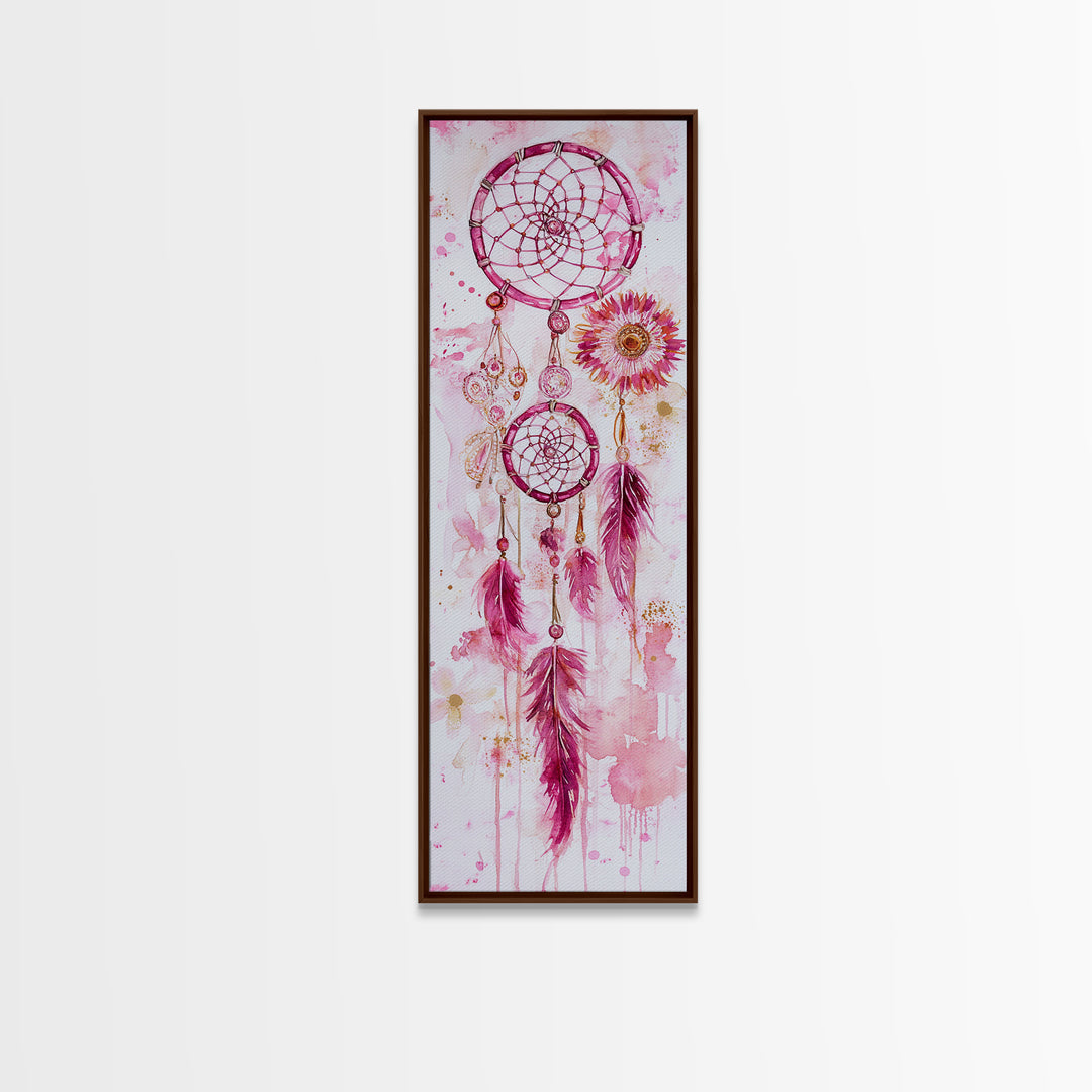 Dreamcatcher Boho Art Framed Canvas Print | Rustic Bedroom Decor | Tall Narrow Wall Art | Southwest Zen Painting | Gift Idea