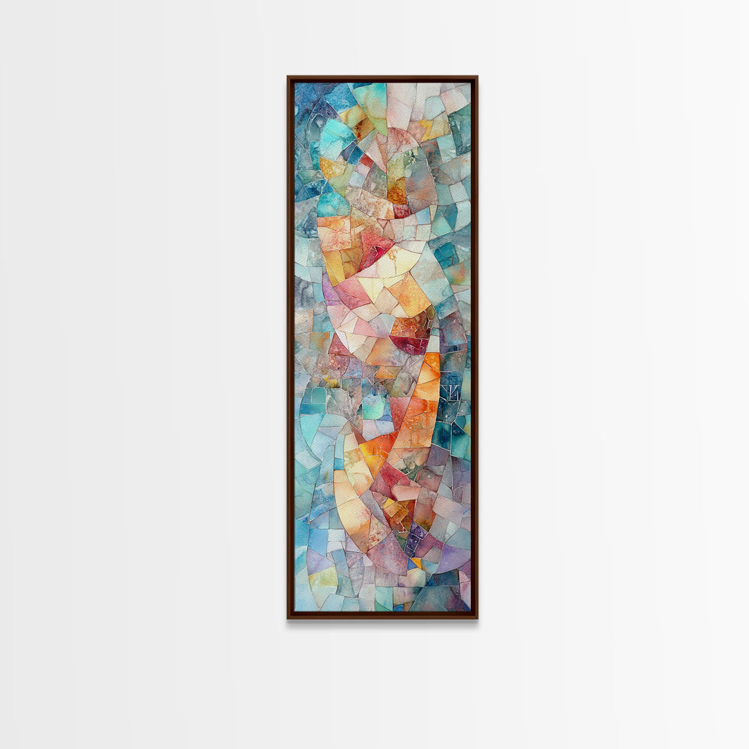 Mosaic Style Framed Canvas Print with Soft Pastel Tones, Mosaic Wall Art, Abstract Art, Vertical Wall Art, Coastal Decor, Bedroom Art