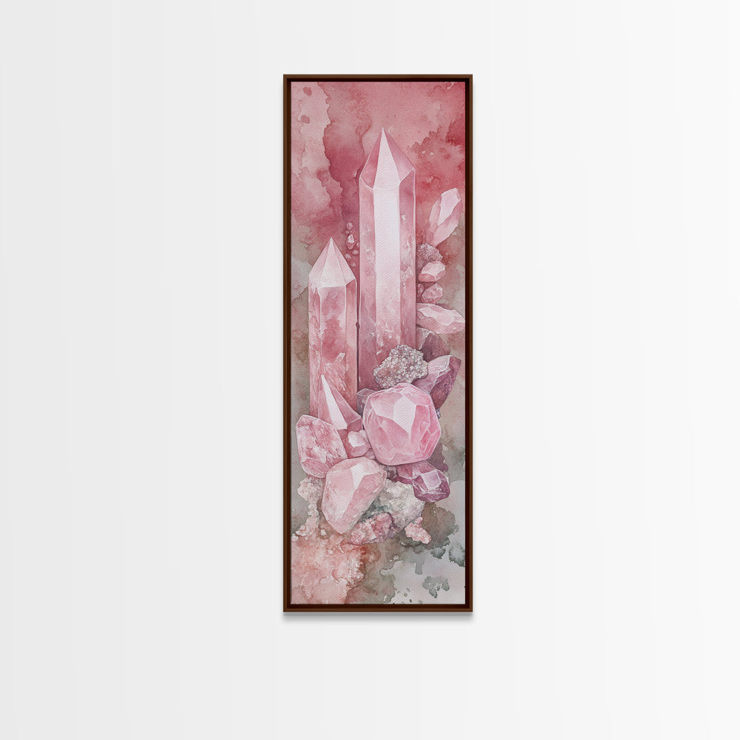 Rose Quartz Crystal Canvas Print - Gemstone Painting in Light Pink Tones, Healing Energy Inspired Wall Art, Boho Room Decor