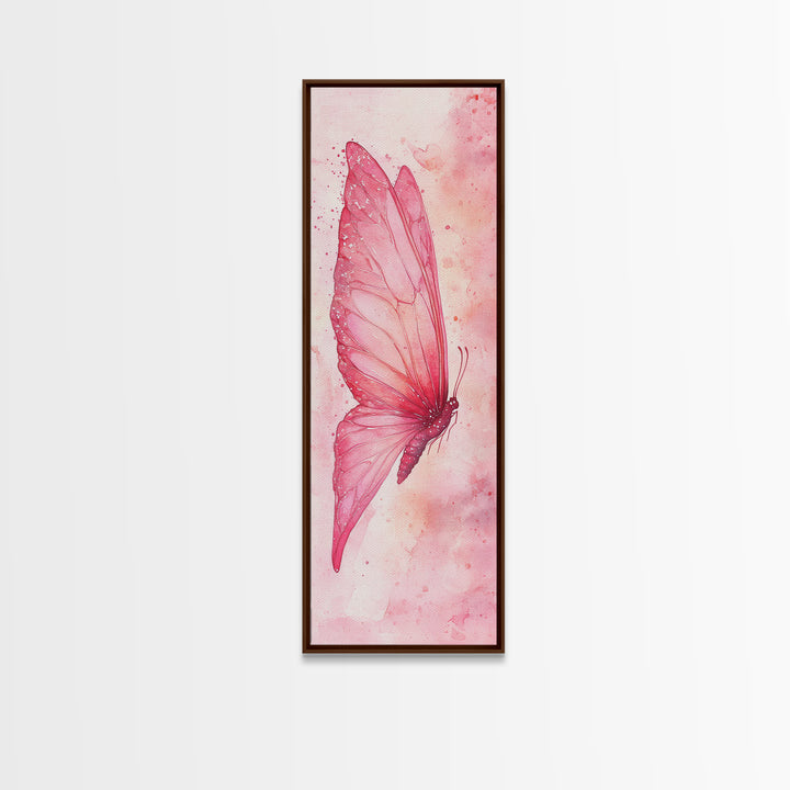Butterfly Side View Framed Canvas Print Pink Wall Art Light Pink Wall Art Vertical Wall Art Rustic Decor Above Couch Art
