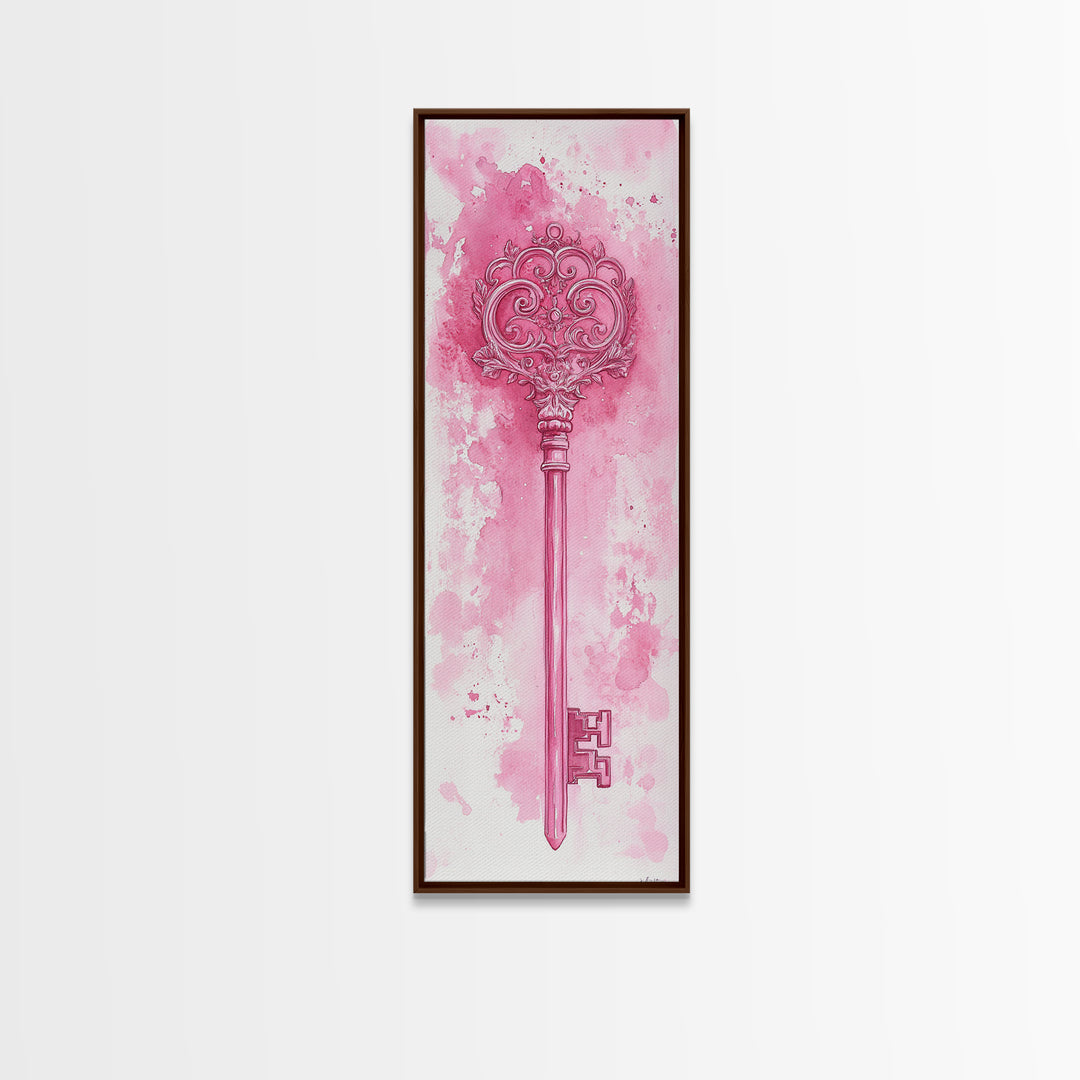 Intricate Key Art Framed Canvas Print Light Pink Wall Art Rustic Decor Minimalist Art Tall Skinny Art Above Couch Art Gift Idea