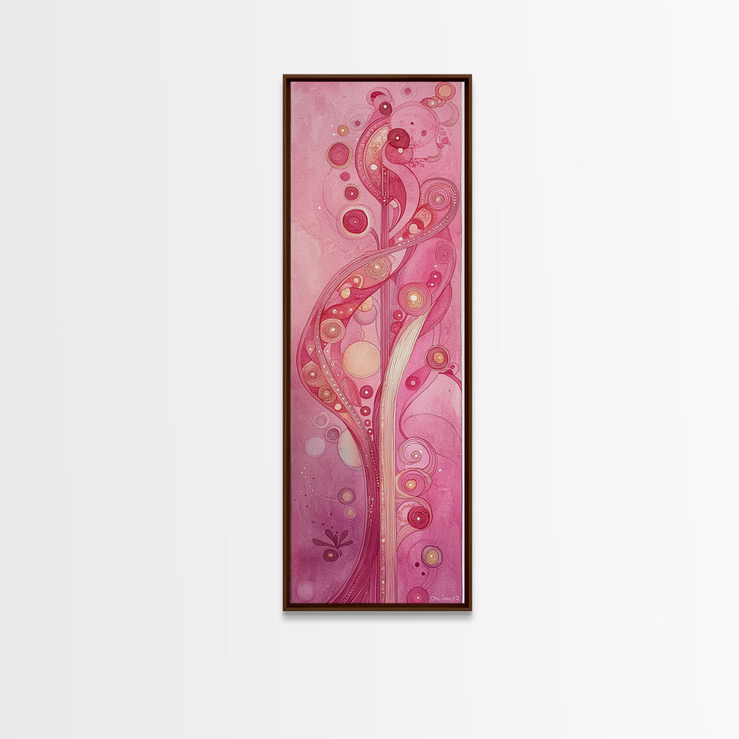 Abstract Botanical Framed Canvas Print Art Nouveau Print Pink Wall Art Whimsical Art Bedroom Decor Vertical Wall Art Boho Art