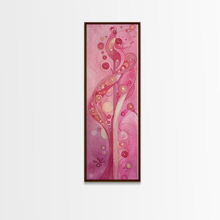 Abstract Botanical Framed Canvas Print Art Nouveau Print Pink Wall Art Whimsical Art Bedroom Decor Vertical Wall Art Boho Art