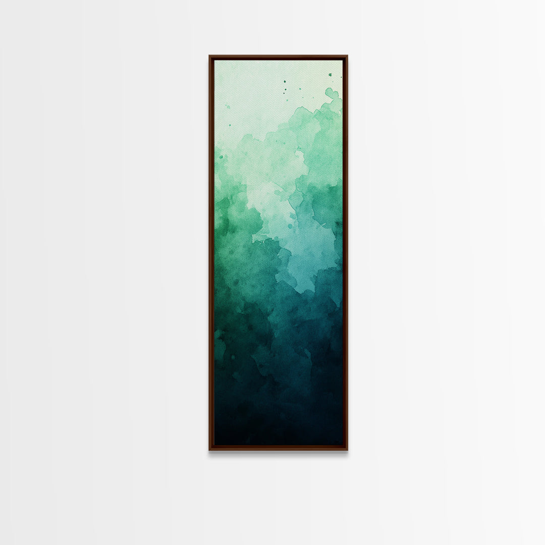 Deep Gradient Watercolor Canvas Print in Green and Teal, Sage Green Wall Art, Moody Art, Vertical Wall Art, Living Room Art, Gift Idea