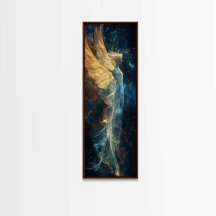 Angelic Wings Canvas Print with Golden Lights, Angel Art Prints, Vertical Wall Art, Bedroom Art, Gift Idea, Boho Art