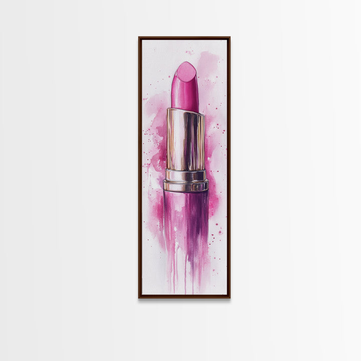 Bold Pink Lipstick Framed Canvas Print Feminine Modern Wall Art Beauty Decor Moody Pink Abstract Painting Bedroom Art Gift Idea