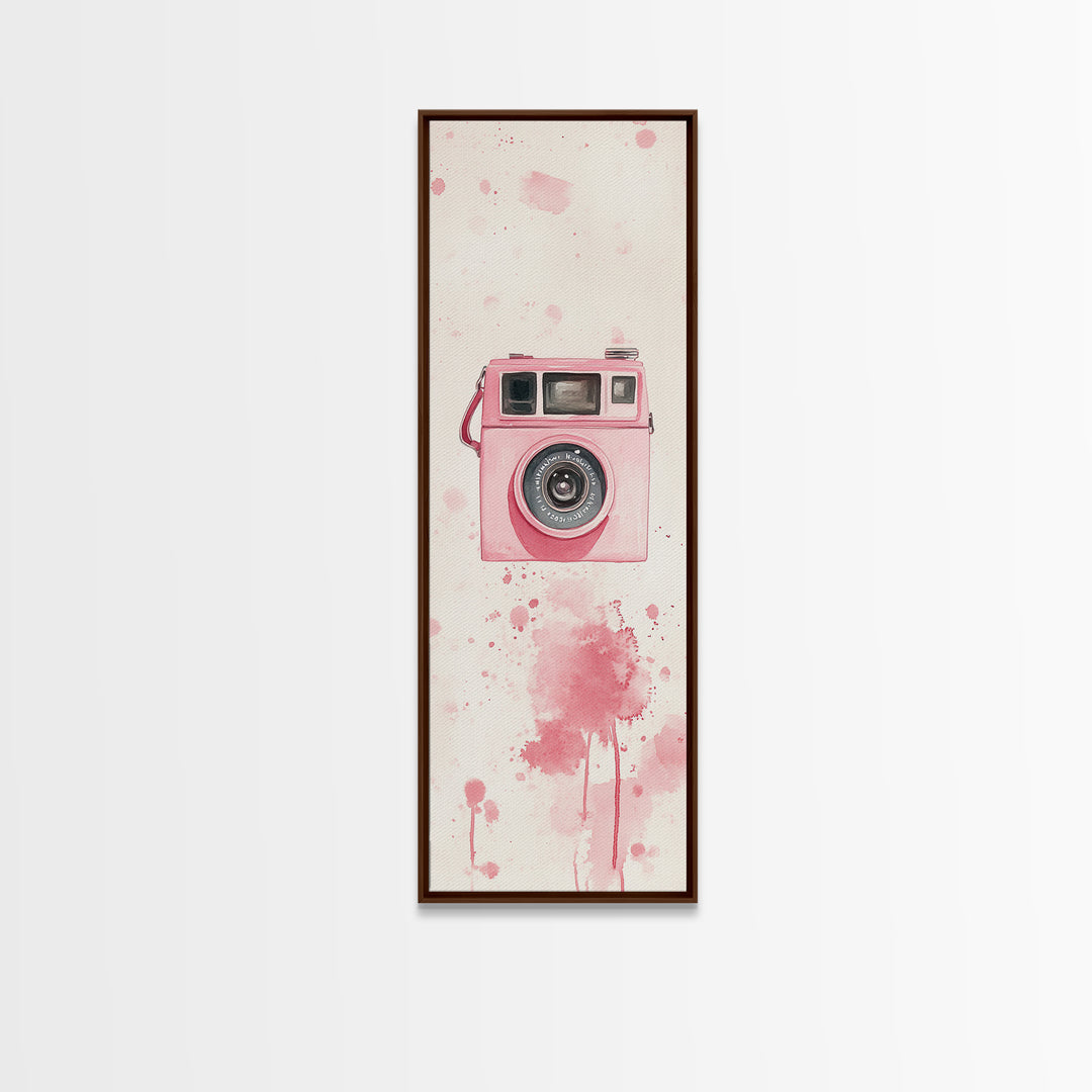 Retro Pink Camera Canvas Print Whimsical Wall Art Photography Lover Gift Living Room Art Vertical Pink Abstract Minimalist