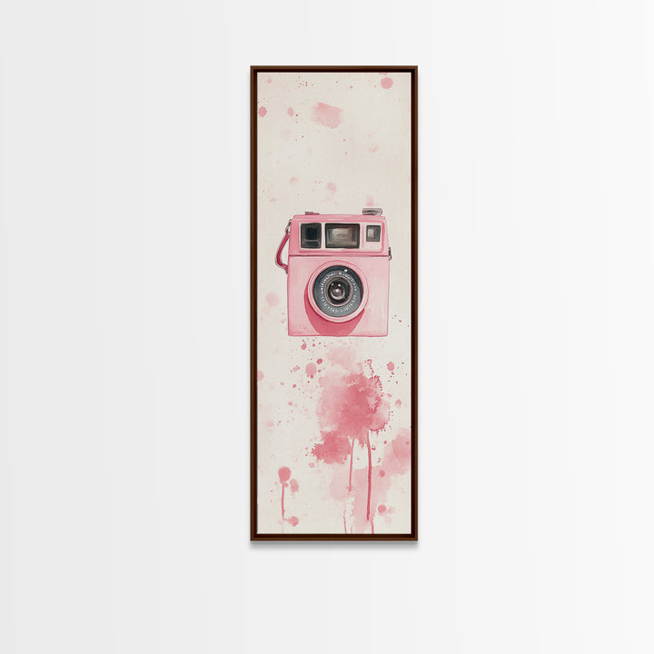 Retro Pink Camera Canvas Print Whimsical Wall Art Photography Lover Gift Living Room Art Vertical Pink Abstract Minimalist