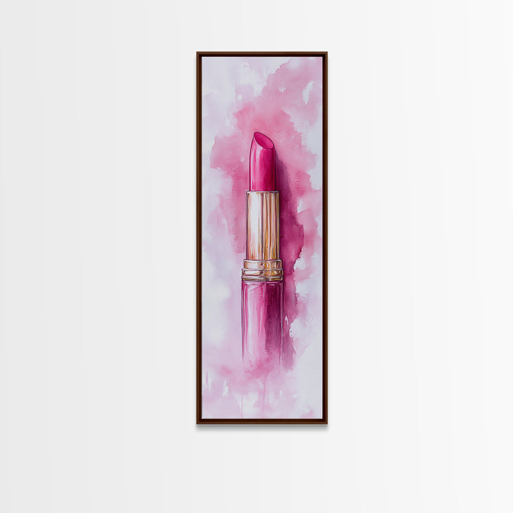 Classic Pink Lipstick Canvas Print Feminine Wall Art Makeup Lover Gift Light Pink Rustic Decor Vertical Artwork Girly Aesthetic